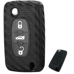 Peugeot 207 307 308 Citroen C3 C4 C6 C8 Bicskakulcs Szilikon tok Karbon mintás 3 gombos