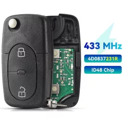 Audi A2 A3 A4 A6 1996-2005 Bicskakulcs elektronikával 433Mhz ASK ID48 3 gomb HU75T 4D0837231R