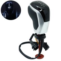   Audi Seat Skoda Vw DSG Váltógomb Lyukacsos Bőr - Fehér Led - Ezüst matt keret