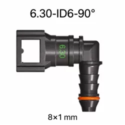 SAE 6.30 mm 90° könyök üzemanyagcső gyorscsatlakozó 8x1 mm PA csőhöz