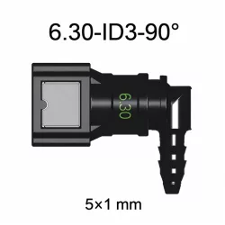 SAE 6.30 mm 90° erősített könyök üzemanyagcső gyorscsatlakozó 5x1 mm PA csőhöz